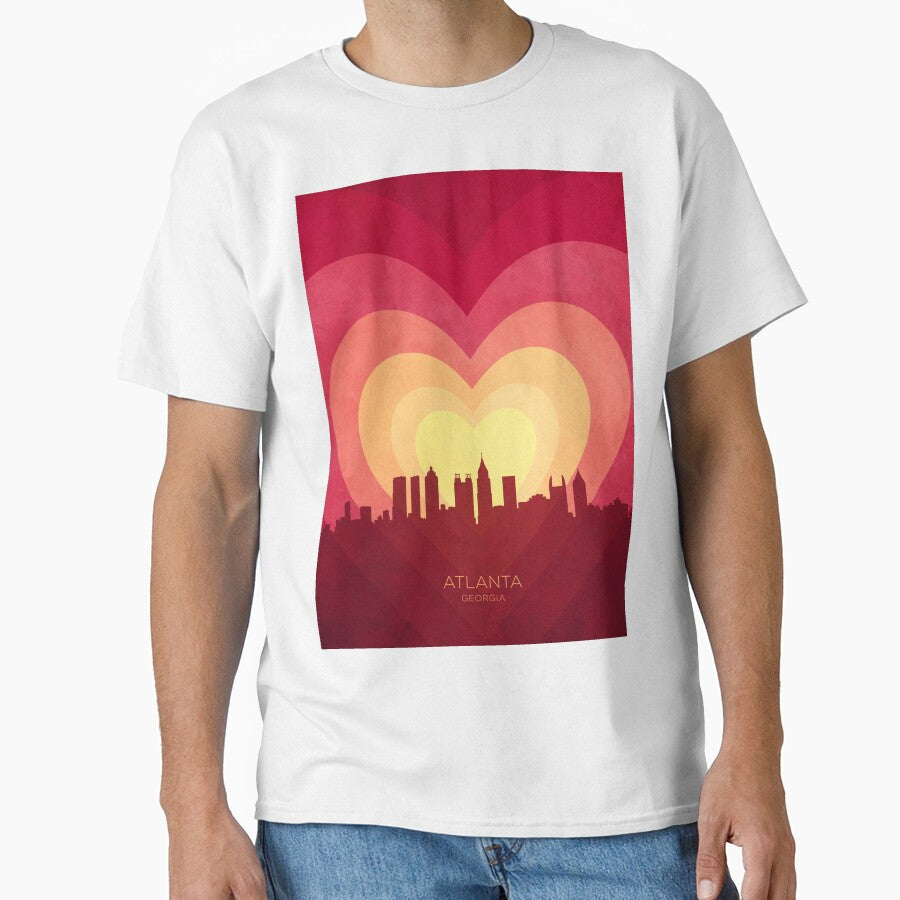Atlanta Georgia Skyline Hearts Red Yellow Classic T Shirt