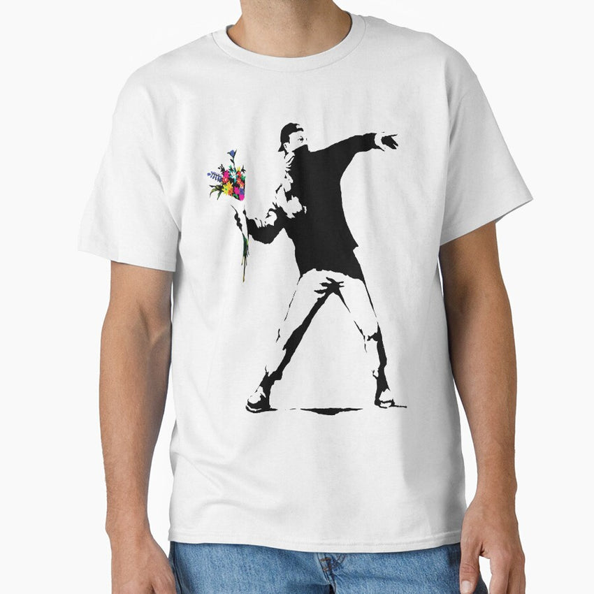 Banksy Protester Throwing Flowers Classic T Shirt