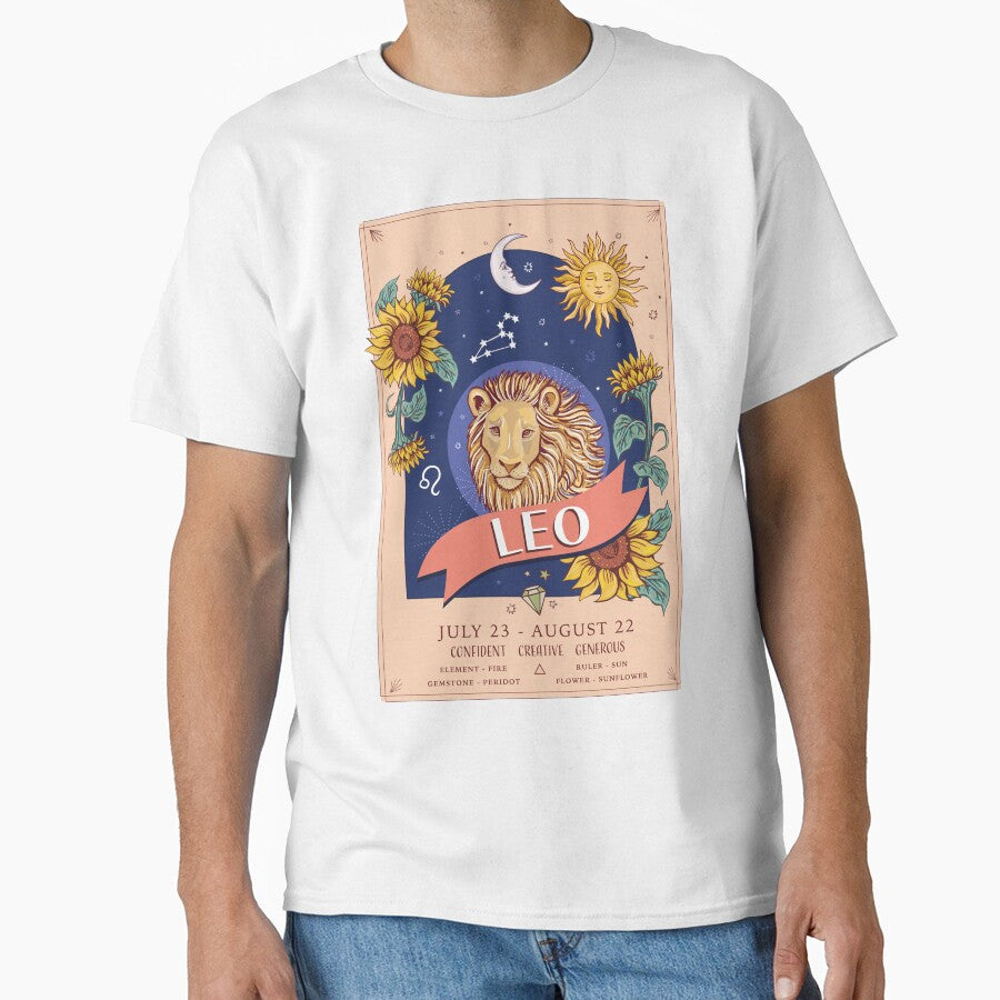 Leo Zodiac Flowers Sunflowers Classic T-Shirt