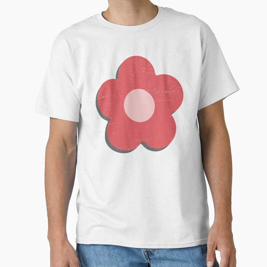 Retro red and pink flower design Classic T-Shirt