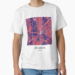 Atlanta Georgia Named City Map - Red-Blue Duotone Classic T-Shirt