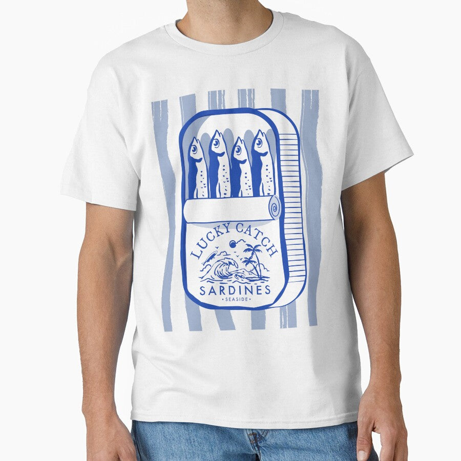 Tin Of Sardines Blue White Vintage Food Design Fisherman Aesthetic Classic T Shirt