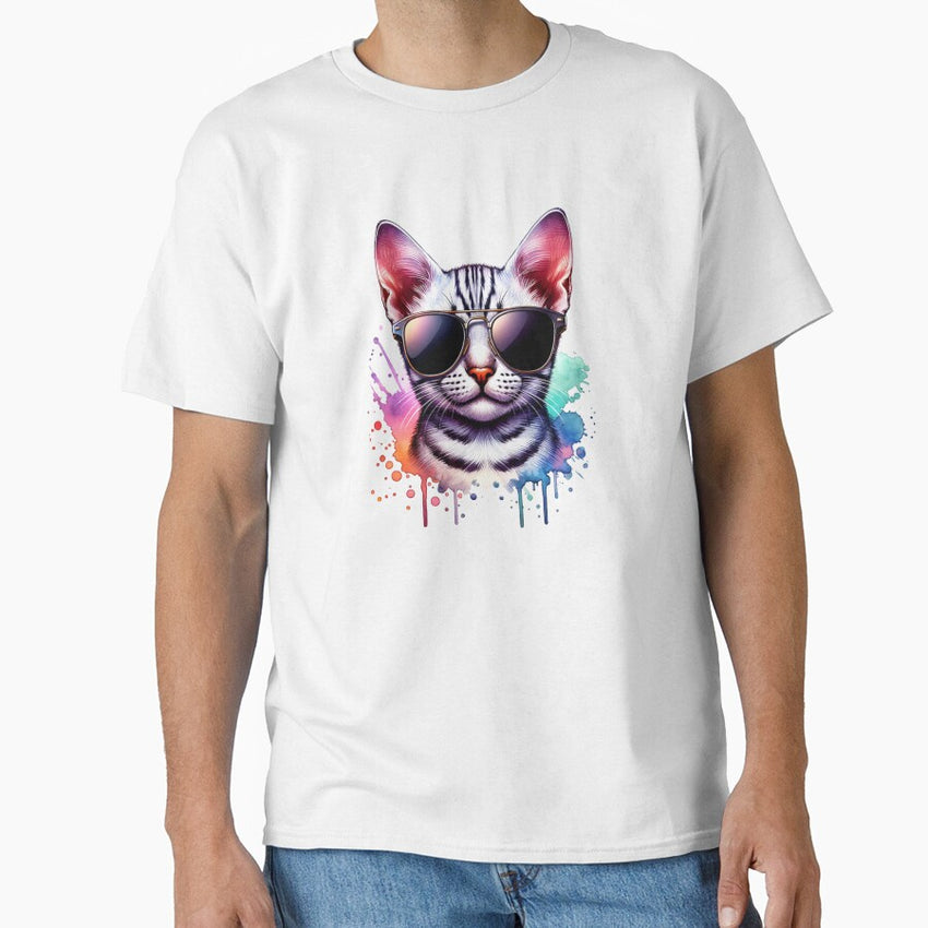 Watercolor Egyptian Mau Cat Wearing Sunglasses Classic T-Shirt