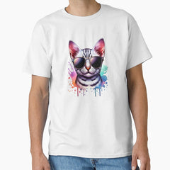 Watercolor Egyptian Mau Cat Wearing Sunglasses Classic T-Shirt