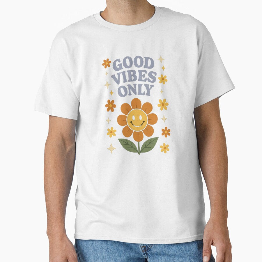 Good Vibes Only – Retro Smile Flower Design Classic T-Shirt