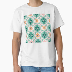 Mid Mod, Retro flower Pattern, Green, Pink Classic T-Shirt