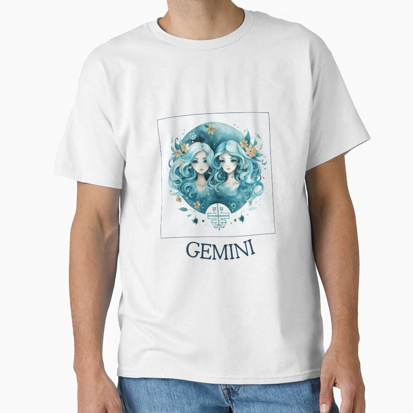Blue and Copper Gemini Zodiac - Horescope/SunSign Theme on white background Classic T-Shirt