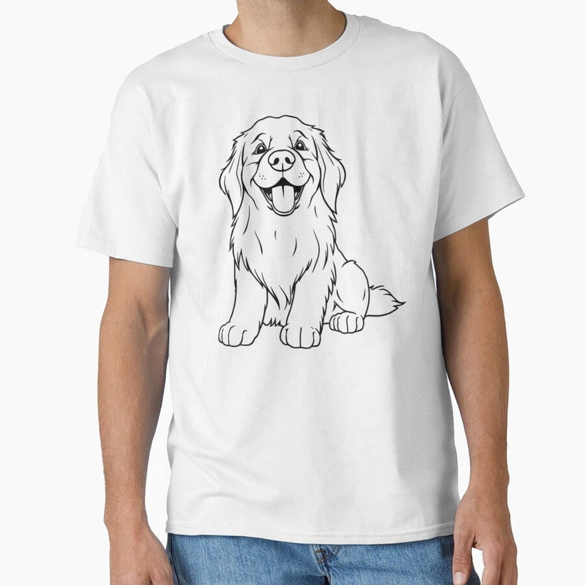 A joyful golden retriever running in a park with its tongue out. Classic T-Shirt
