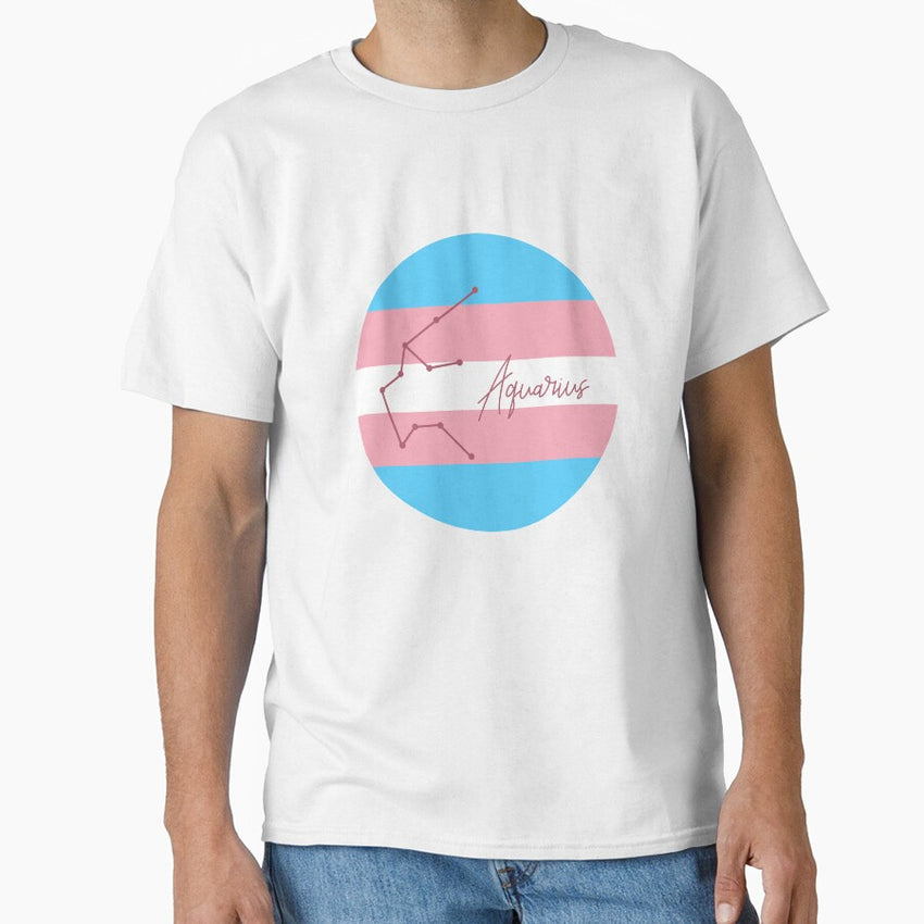 Aquarius Zodiac Sign With Trans Pride Colours Classic T-Shirt