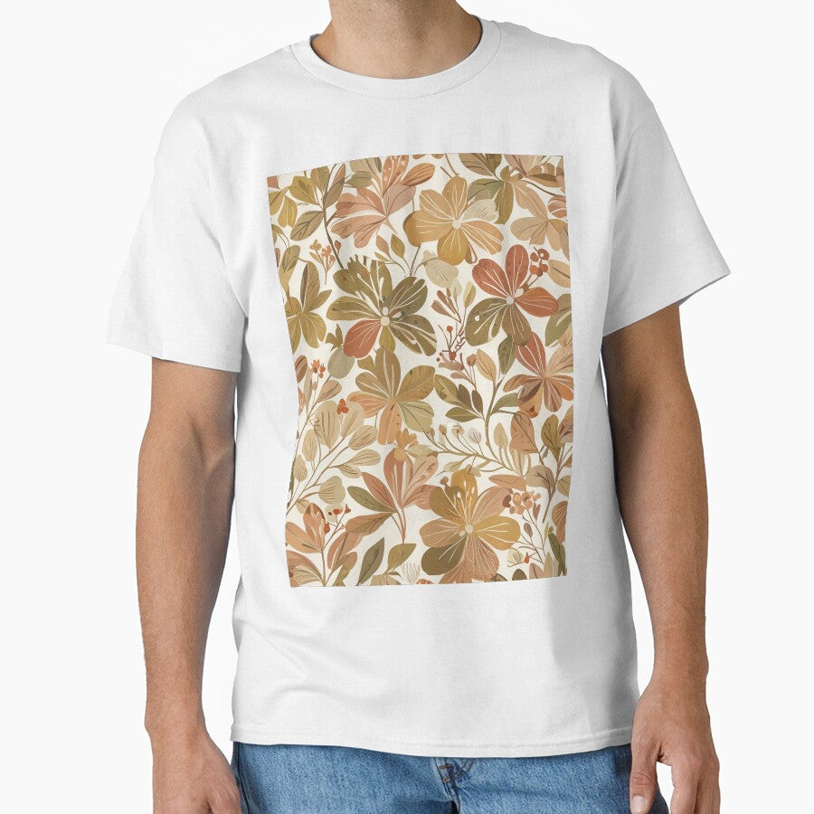 Retro Leafy Flower Pattern Classic T-Shirt