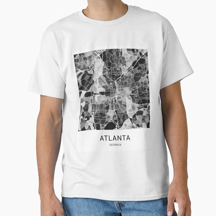 Atlanta Georgia Named City Map - Black and White Classic T-Shirt