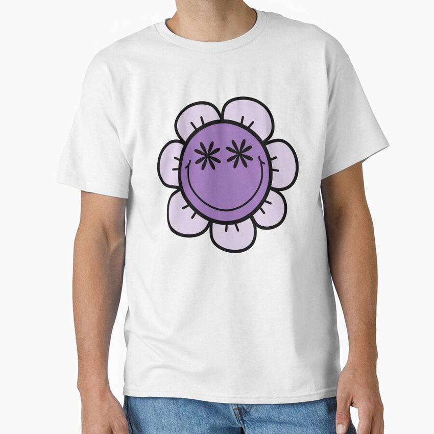 Retro Smiley Face Flower Purple Classic T-Shirt