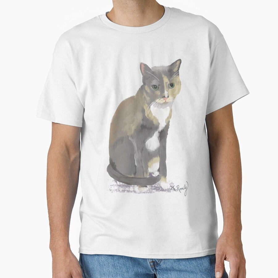 MillieMae - dilute calico cat portrait blue background Classic T-Shirt