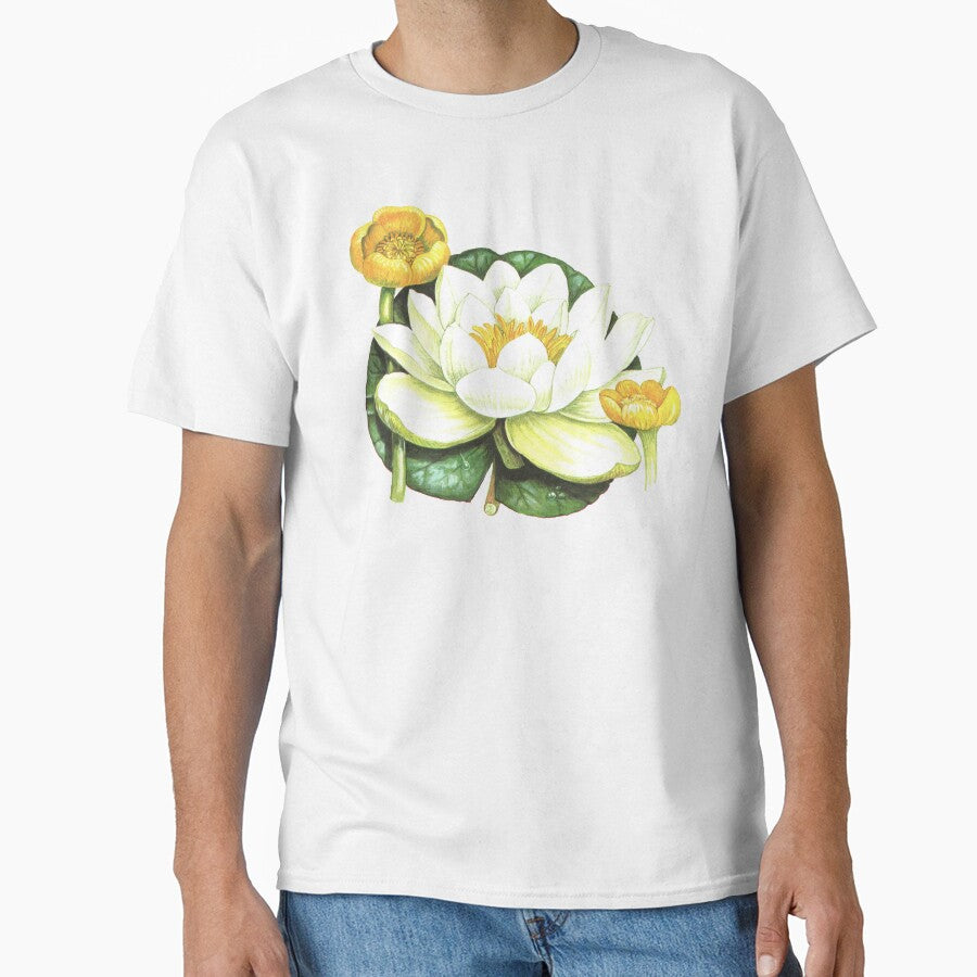 Water Lily Lotus - Vintage Wildflower Illustration Classic T-Shirt