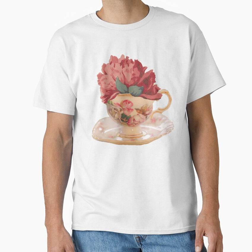 Pink Vintage Flower Teacup Classic T-Shirt
