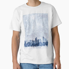 Atlanta Skyline Map Watercolor Navy Blue Print By Zouzounio Art Classic T Shirt