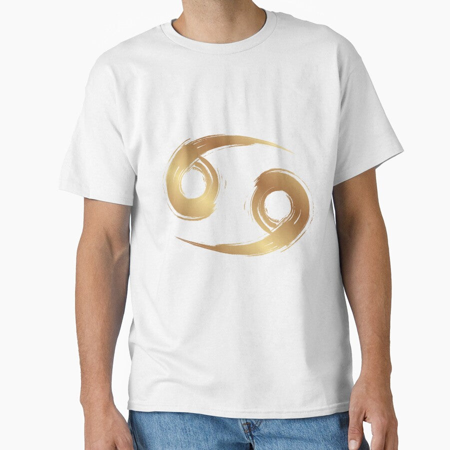 Golden Cancer Zodiac in a Circle- Retro Scorpio zodiac sign from Zodiac Chart on blue background Classic T-Shirt