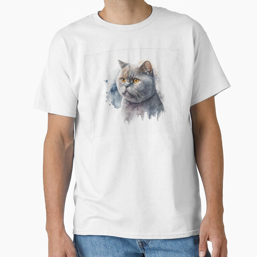 British Shorthair Cat Watercolour Painting Classic T-Shirt