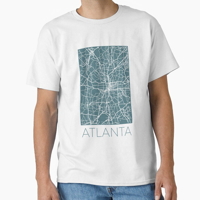 Atlanta Street Map White And Blue Classic T Shirt