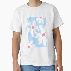 Sky blue groovy trendy flowers Classic T-Shirt