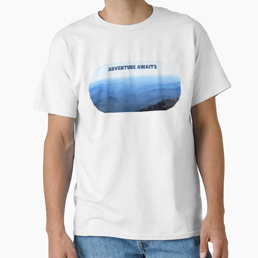 Adventure Awaits Shaped Landscape Of New Hampshire White Mountains Mountainscape Of Natural Blue Classic T Shirt