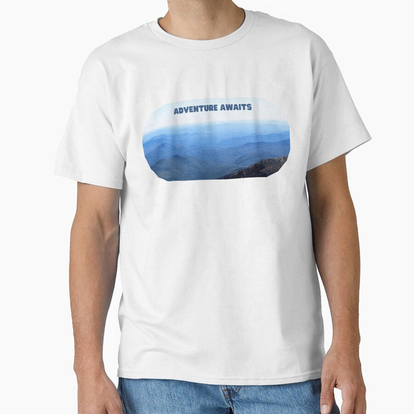 Adventure Awaits Shaped Landscape Of New Hampshire White Mountains Mountainscape Of Natural Blue Classic T Shirt