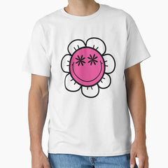 Retro Smiley Face Flower Pink and White Classic T-Shirt