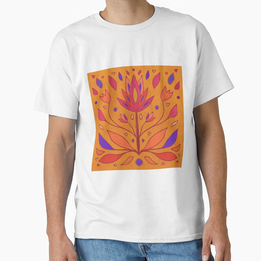 Bold Folk Flower Motif Classic T-Shirt