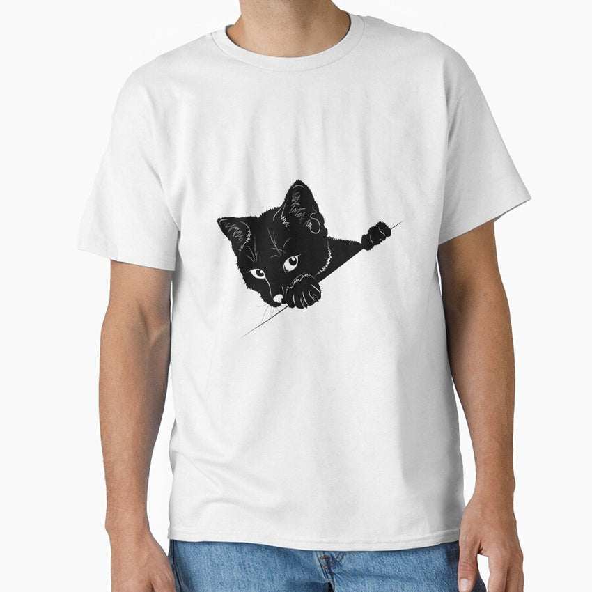 Black Cat Peeking Classic T-Shirt