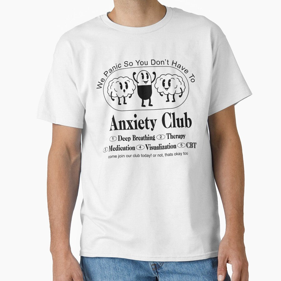 Anxiety Club Aesthetic 70S Y2K Design Black And White Classic T Shirt