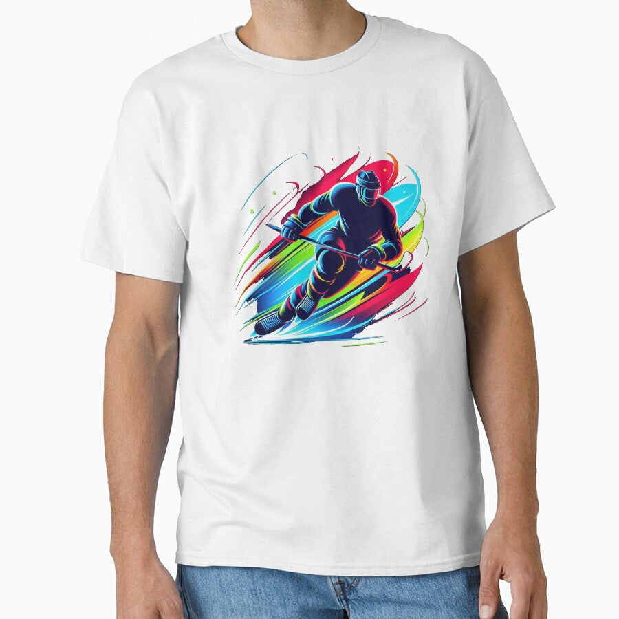 A silhouette of a hockey player in motion Classic T-Shirt