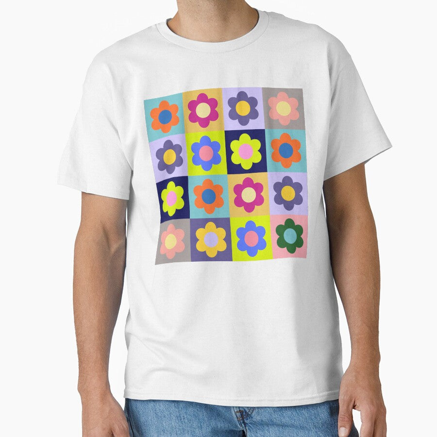 Colorful Retro Flower Pattern Classic T-Shirt