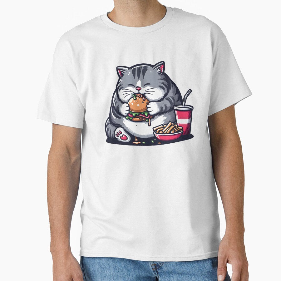 Fat cat eating junk food Classic T-Shirt