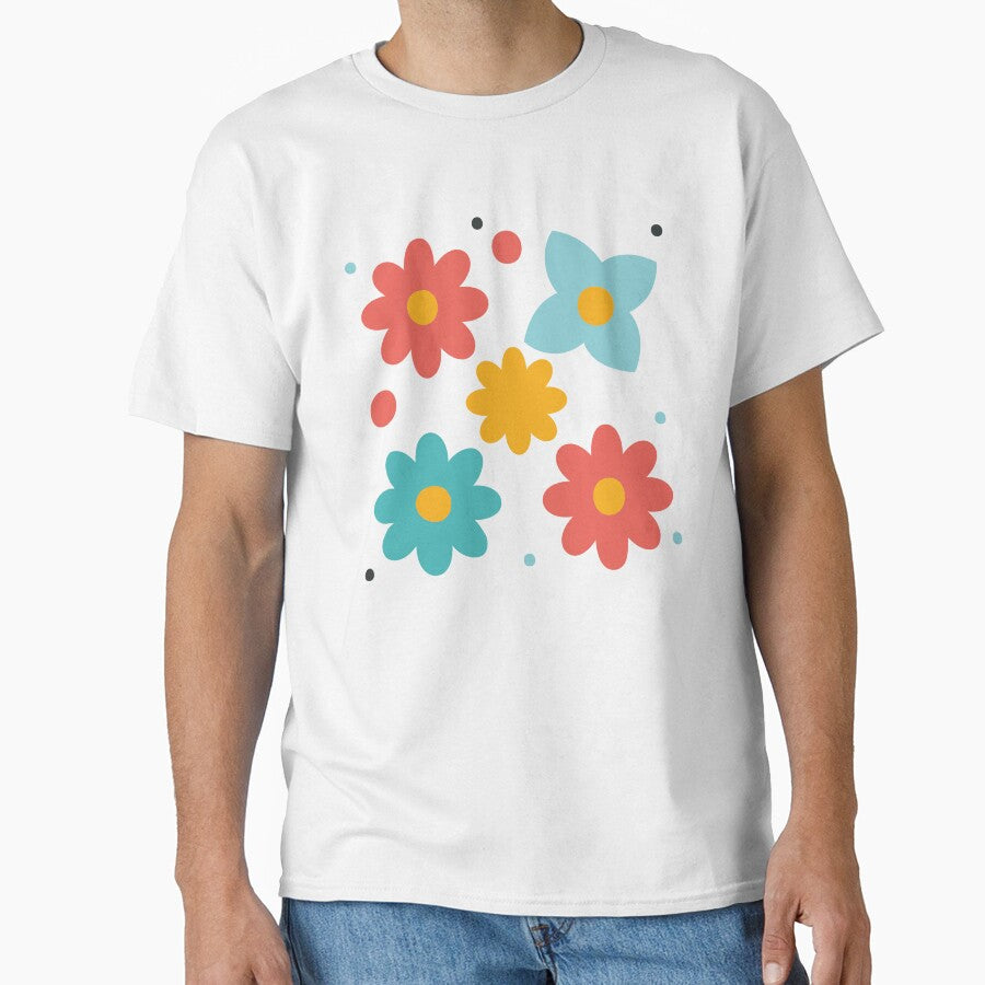 flowers power cute sweet blue, red, yellow flower pattern Classic T-Shirt