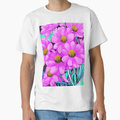 Retro Style Pink Flowers Between Turquoise Leaves Classic T-Shirt
