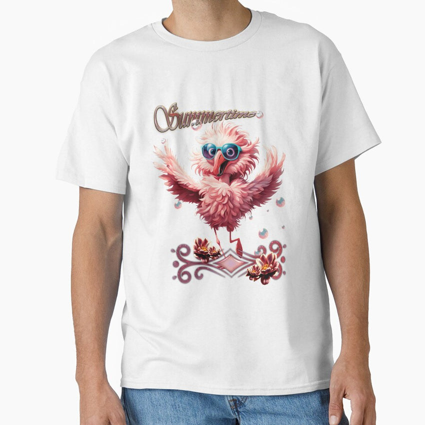 Cute Running Flamingo Welcoming The Summertime Classic T Shirt