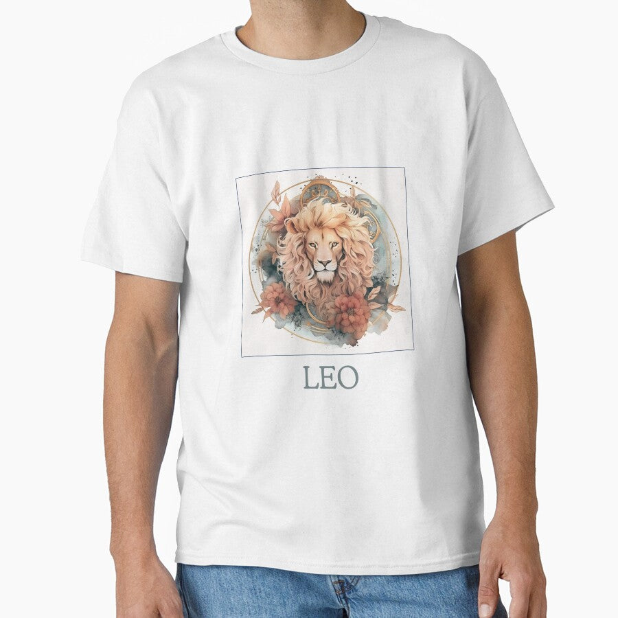 Rustic Leo zodiac- Horescope/SunSign Theme on white back ground Classic T-Shirt