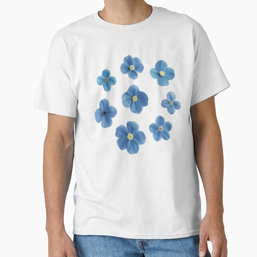 Elegant Blue Flowers Botanical Design Floral Nature Art Classic T Shirt