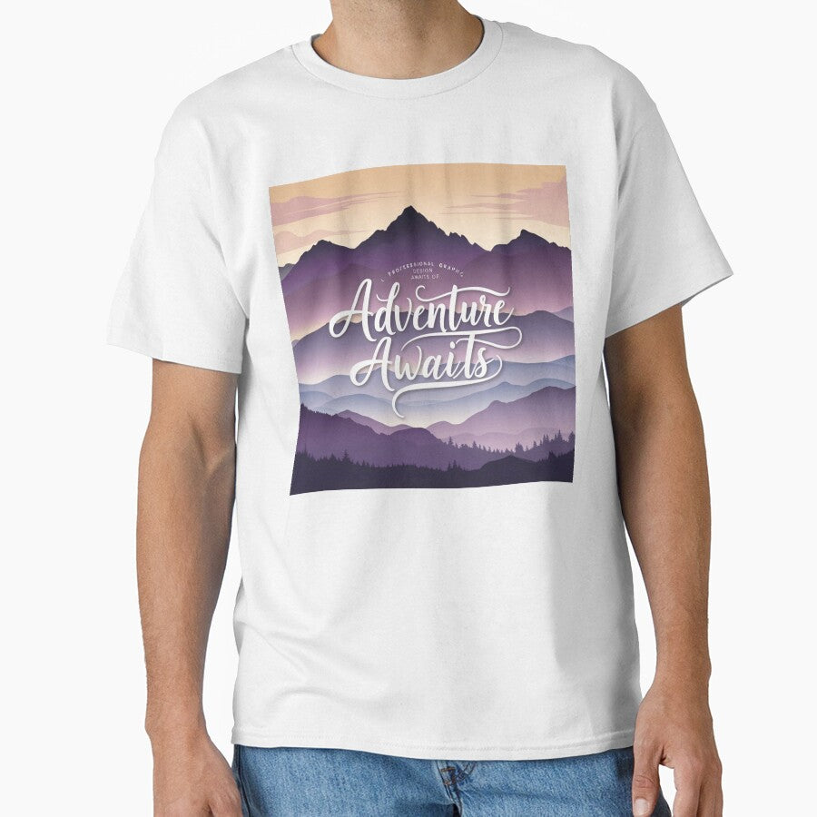 Adventure Awaits Inspiring Sunrise Mountain Landscape Art Classic T Shirt