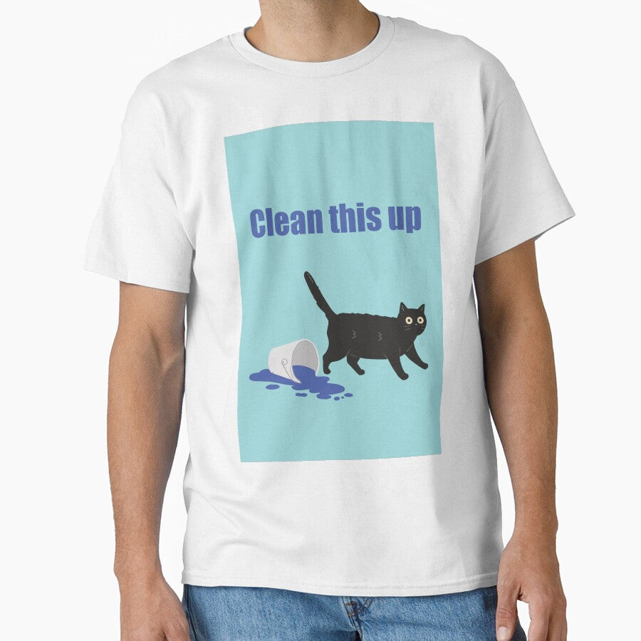 Mischievous cat art : Clean this up Blue version Classic T-Shirt
