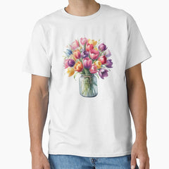 Tulip Flowers in a Glass Vase Classic T-Shirt