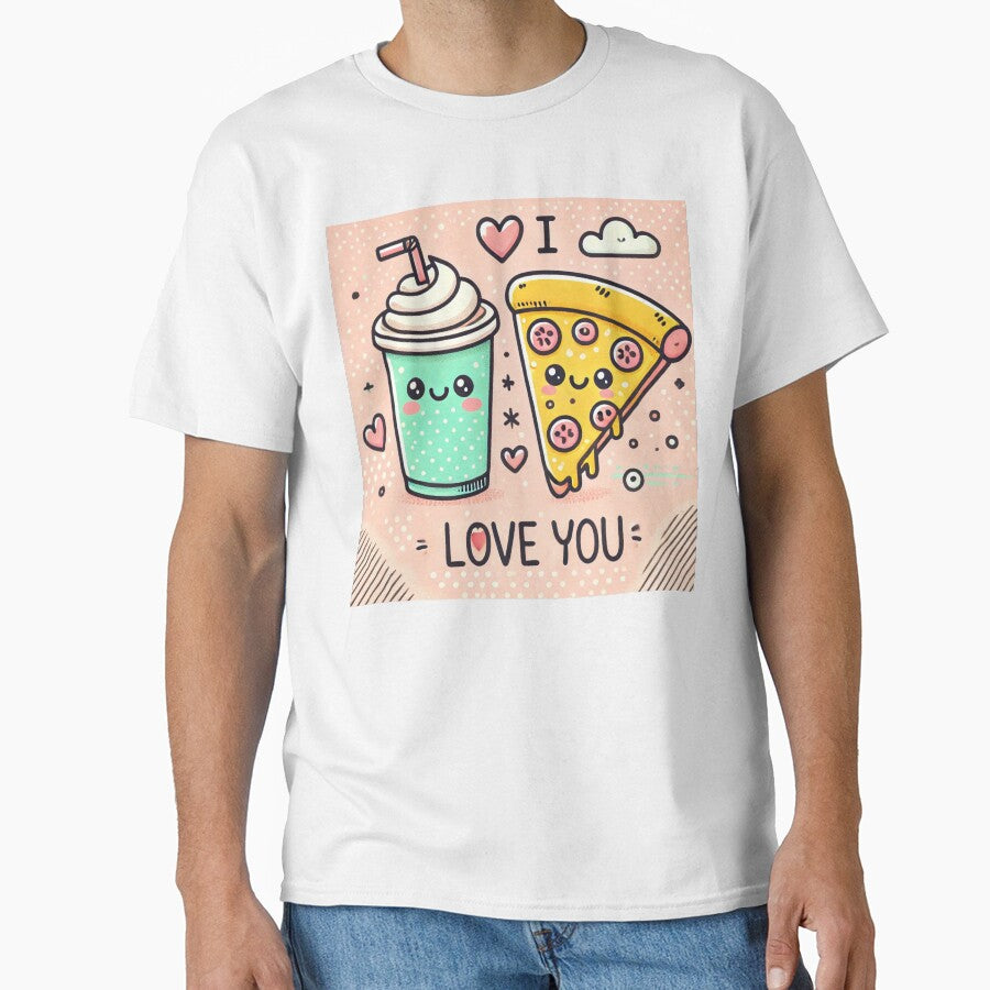 Cute Pizza and Drink Love Design Classic T-Shirt