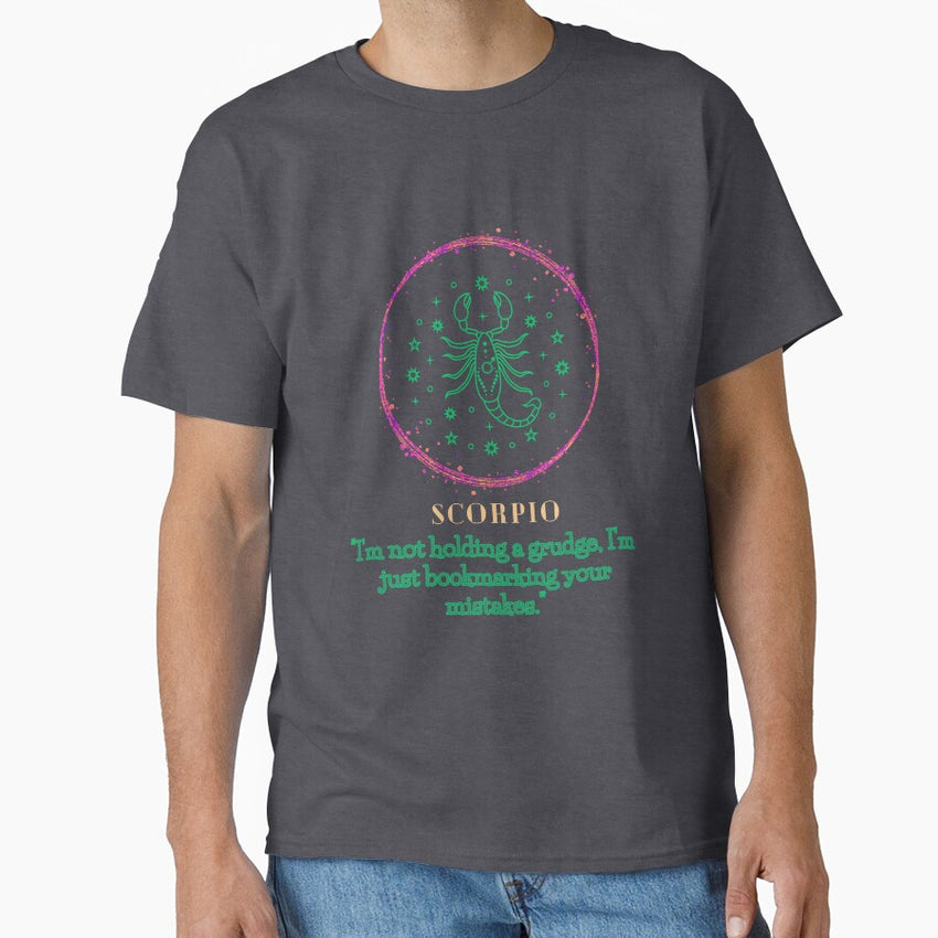 Sparkly Scorpio zodiac- Horoscope star Sign Theme on blue back ground 1 Classic T-Shirt