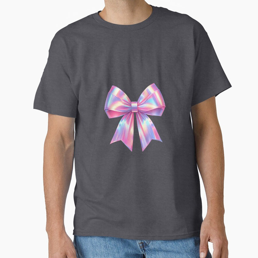 Aesthetic Pink Ribbon Bow Y2K Holographic Classic T Shirt