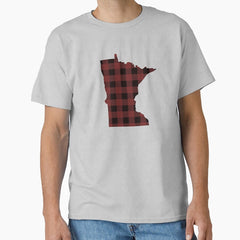 Minnesota Home State Red and Black Buffalo Plaid Outline Classic T-Shirt
