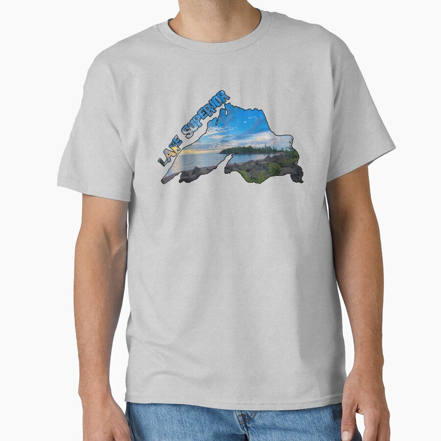 Lake Superior Outline (Artist Point in Grand Marais, Minnesota) Classic T-Shirt