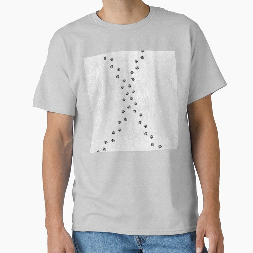 Snowy furbaby paw print tracks Classic T-Shirt