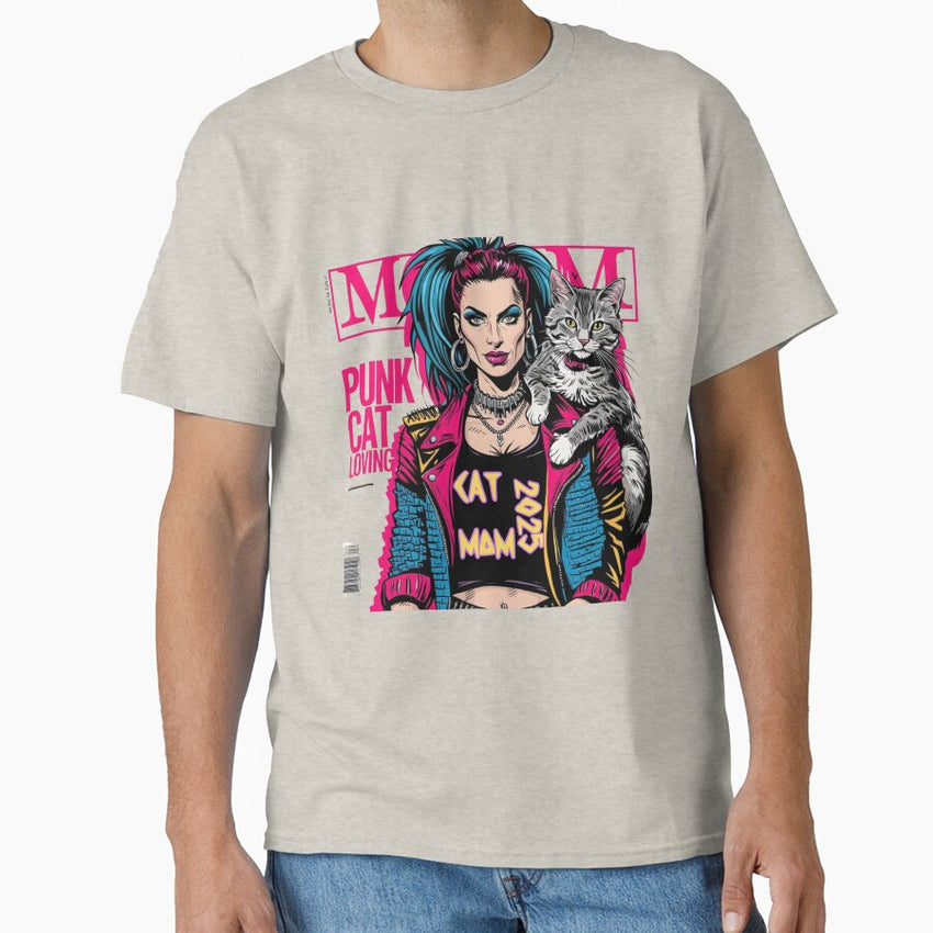 Punk Cat Mom | Bold Comic Style Design for Cool Moms and Cat Lovers Classic T-Shirt