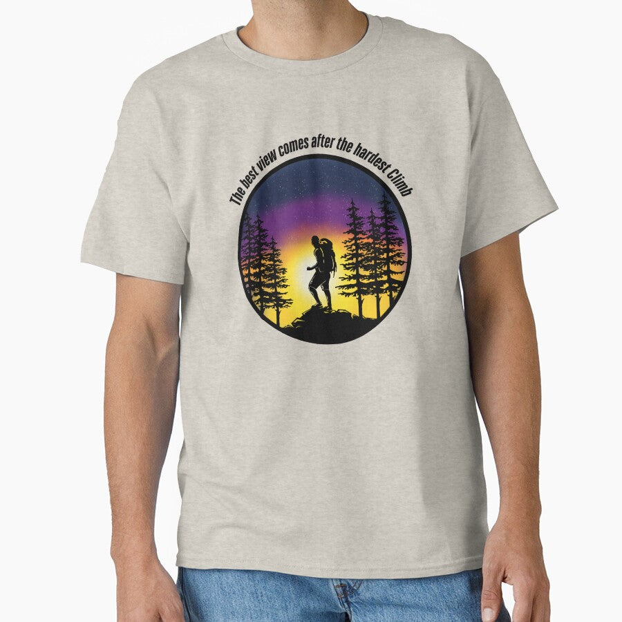 Adventure Awaits Vibrant Sunset Hiking Silhouette Design Classic T Shirt