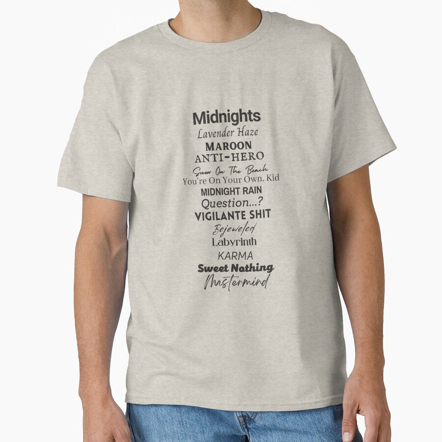 Midnights Album Text Version By Taylor Swift Classic T Shirt